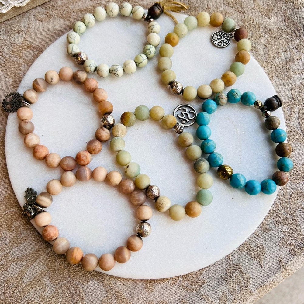 Boho Chic Stone Stretchy Bracelets Set of 6